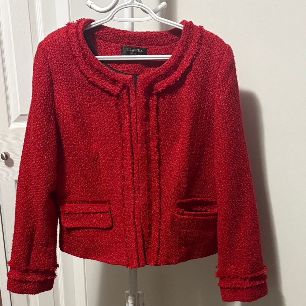 Della Spiga Red Bouclé Blazer